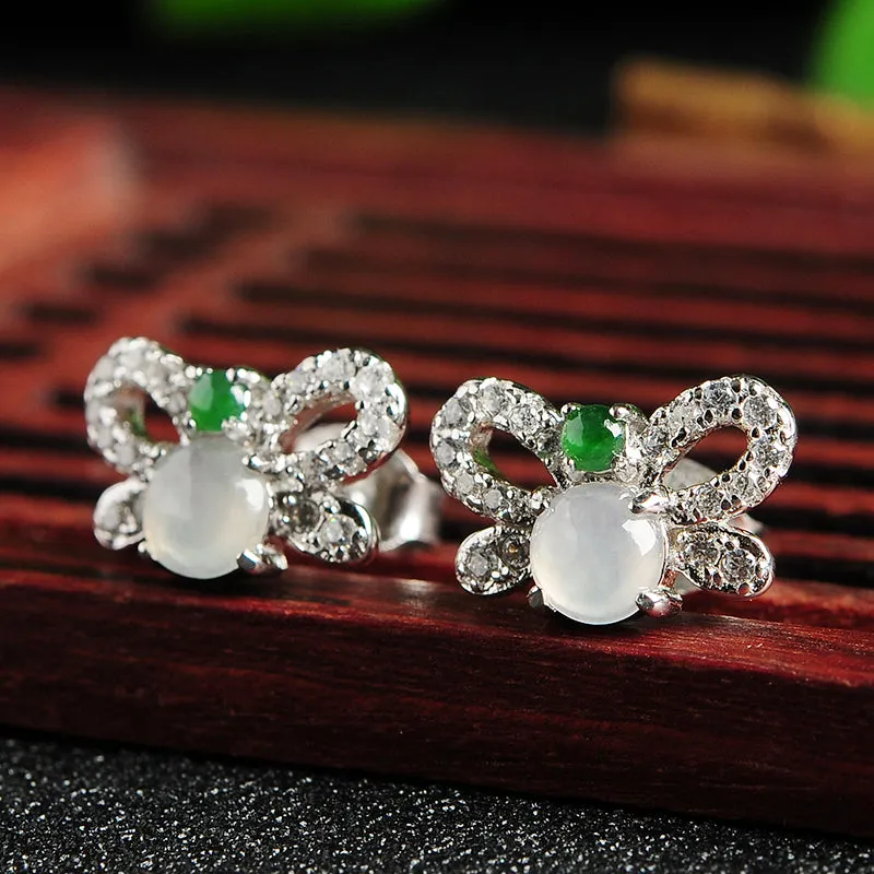 Natural Jade Earrings Jadeite Silver Butterfly Earrings WE2