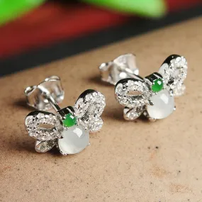 Natural Jade Earrings Jadeite Silver Butterfly Earrings WE2