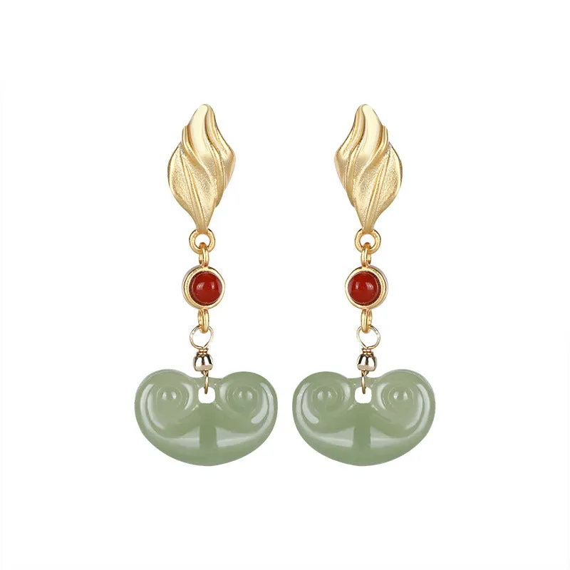 Natural Jade Earrings Nephrite Agate Silver Earrings ZNE332