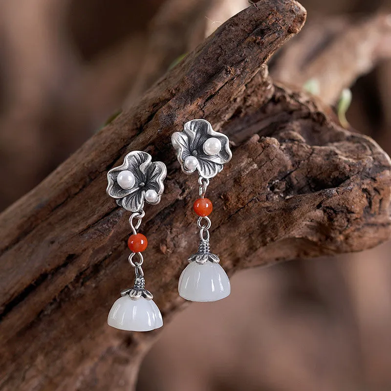 Natural Jade Earrings Nephrite Agate Silver Earrings ZNE495