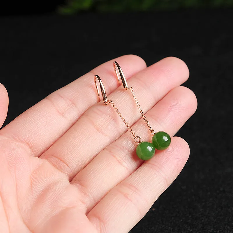 Natural Jade Earrings Nephrite Silver Earrings EG105