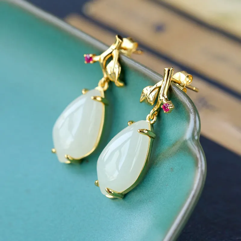 Natural Jade Earrings Nephrite Silver Earrings ZNE165