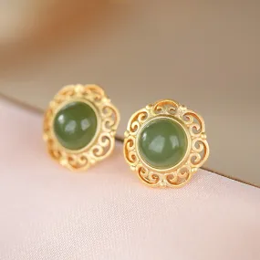 Natural Jade Earrings Nephrite Silver Earrings ZNE251