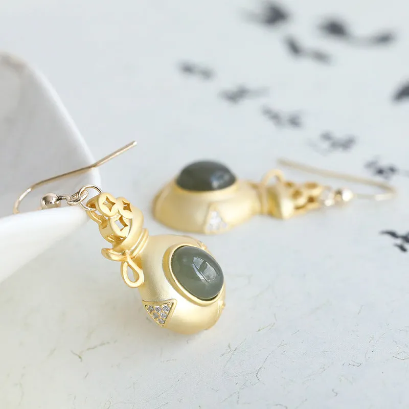 Natural Jade Earrings Nephrite Silver Earrings ZNE336