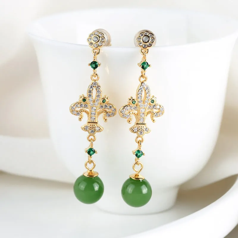 Natural Jade Earrings Nephrite Silver Earrings ZNE387