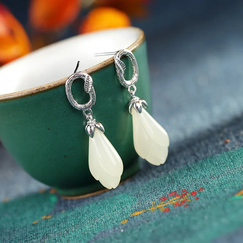 Natural Jade Earrings Nephrite Silver Earrings ZNE407