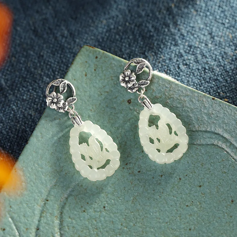 Natural Jade Earrings Nephrite Silver Earrings ZNE438