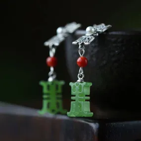 Natural Jade Earrings Nephrite Silver Earrings ZNE460