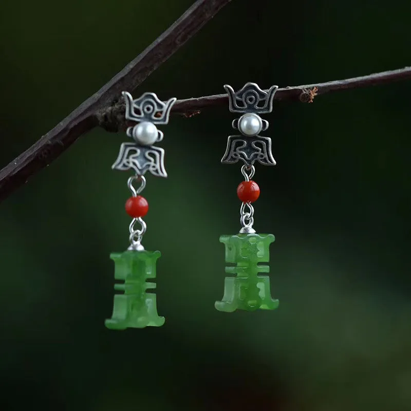 Natural Jade Earrings Nephrite Silver Earrings ZNE460