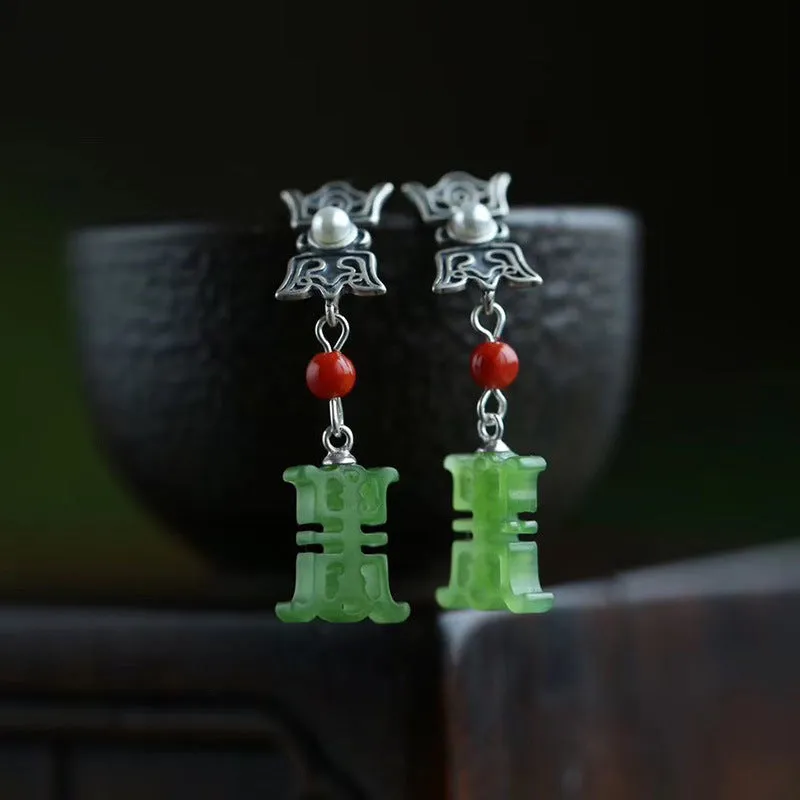 Natural Jade Earrings Nephrite Silver Earrings ZNE460