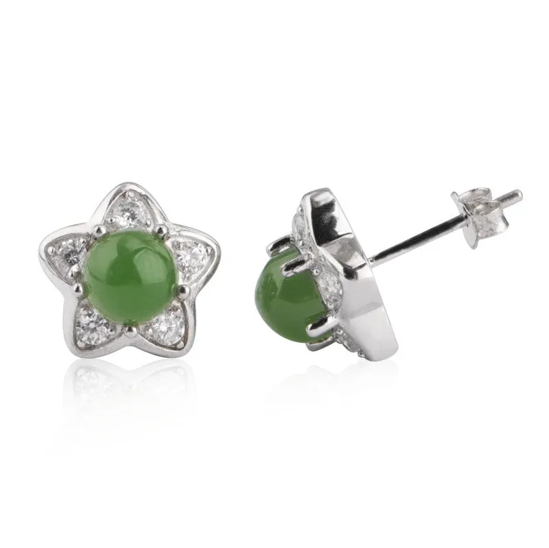 Natural Jade Earrings Nephrite Silver Zircon Earrings ZEG514