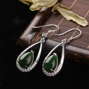 Natural Jade Earrings Nephrite Silver Zircon Earrings ZEG538