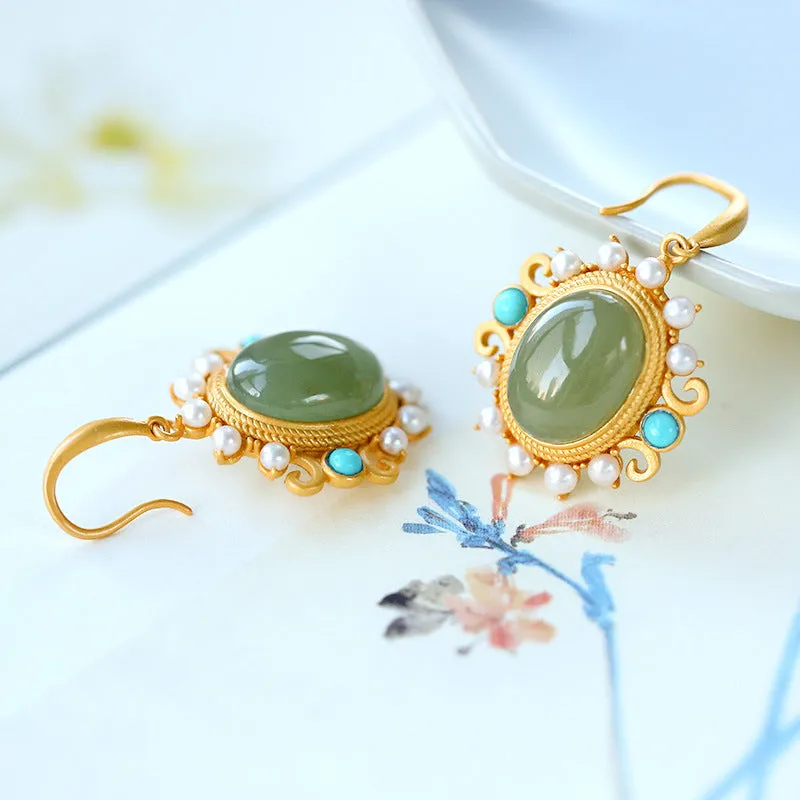 Natural Jade Earrings Nephrite Turquoise Pearl Silver Earrings ZNE118