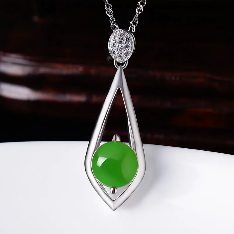 Natural Jade Pendant Nephrite Silver Zircon Pendant ZPT163