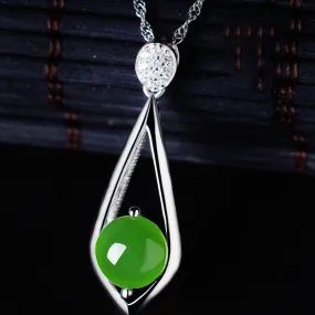 Natural Jade Pendant Nephrite Silver Zircon Pendant ZPT163