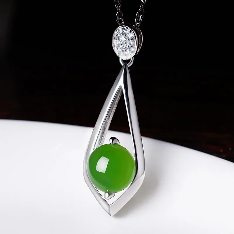 Natural Jade Pendant Nephrite Silver Zircon Pendant ZPT163