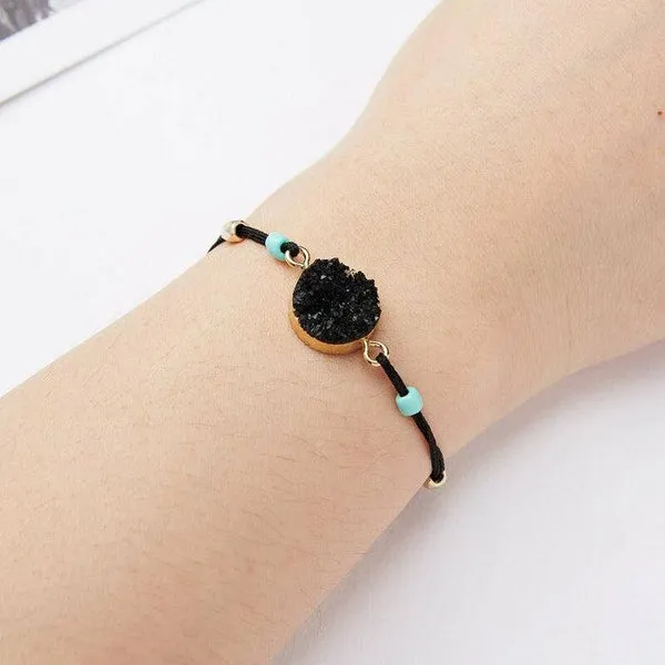 Natural Stone Black Braid Make A Wish Card Bracelet