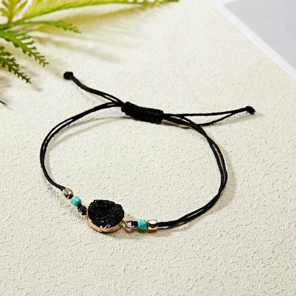 Natural Stone Black Braid Make A Wish Card Bracelet