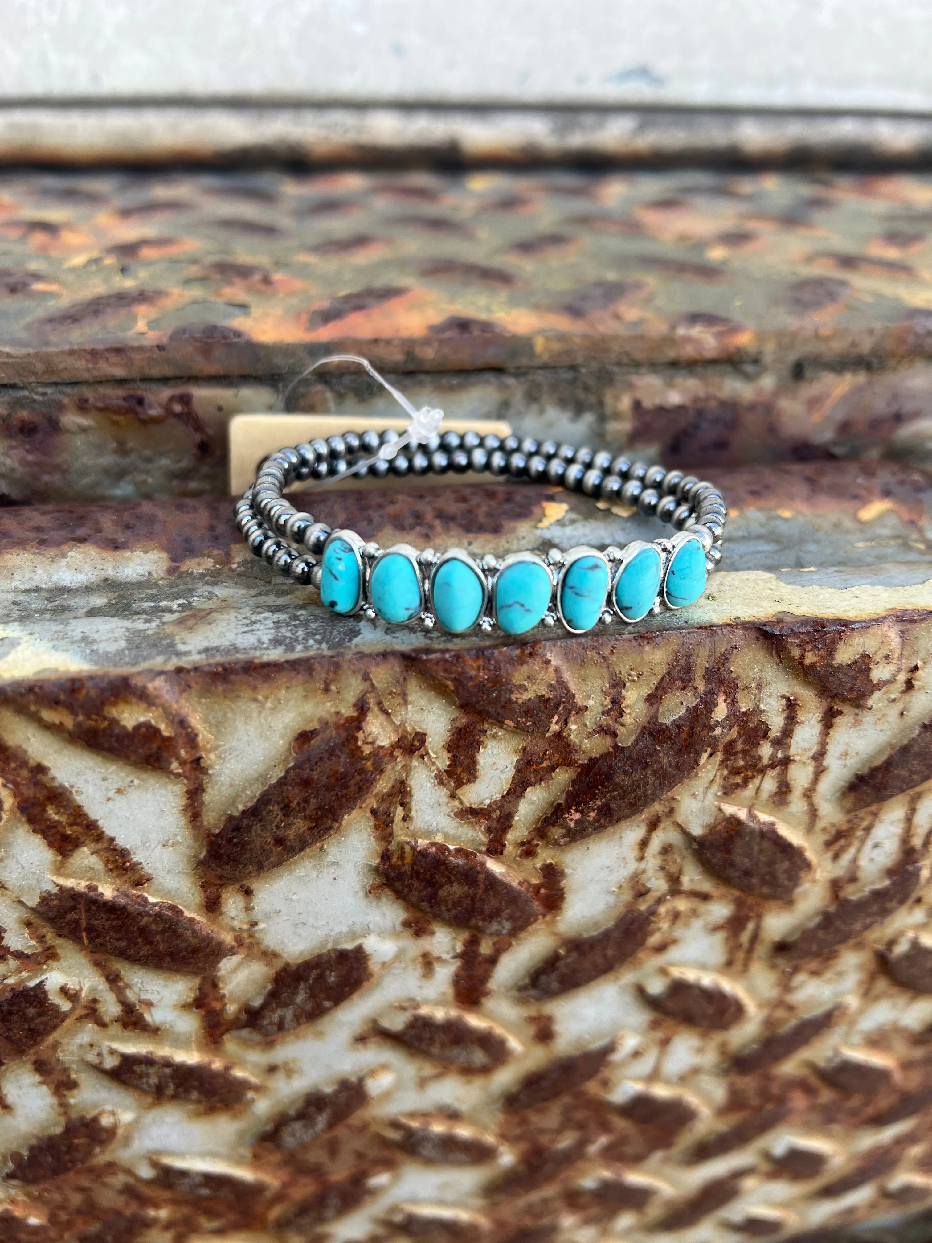 Navajo Pearl Stretch Bracelet (Turquoise)