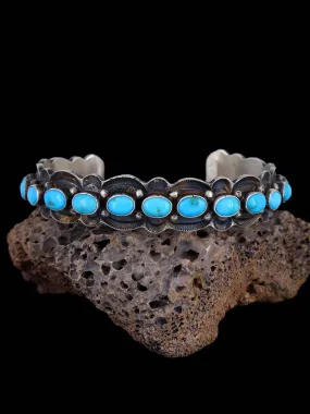 Navajo Sleeping Beauty Turquoise Row Sterling Silver Cuff Bracelet