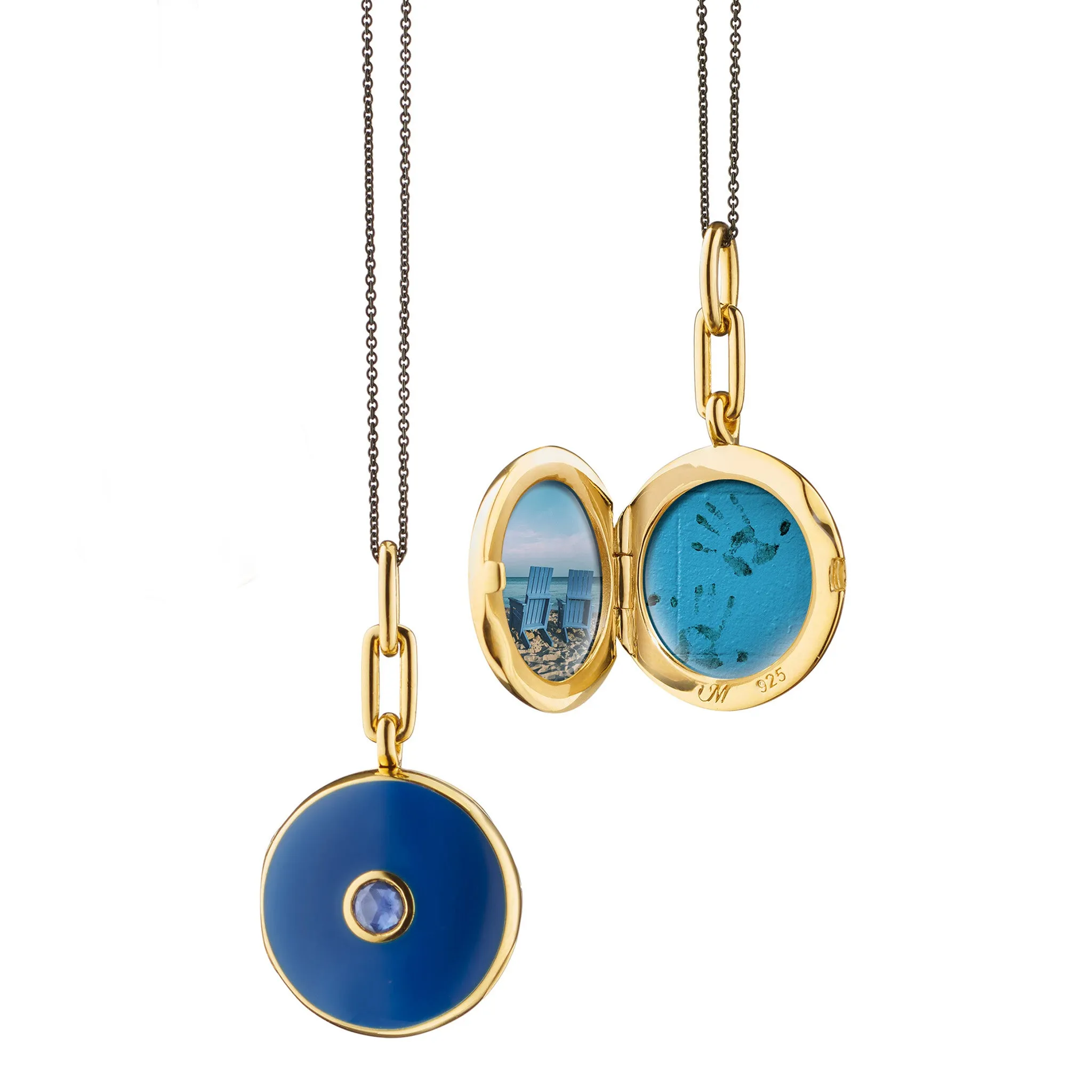 Navy Enamel Vermeil Round Locket with Blue Sapphire