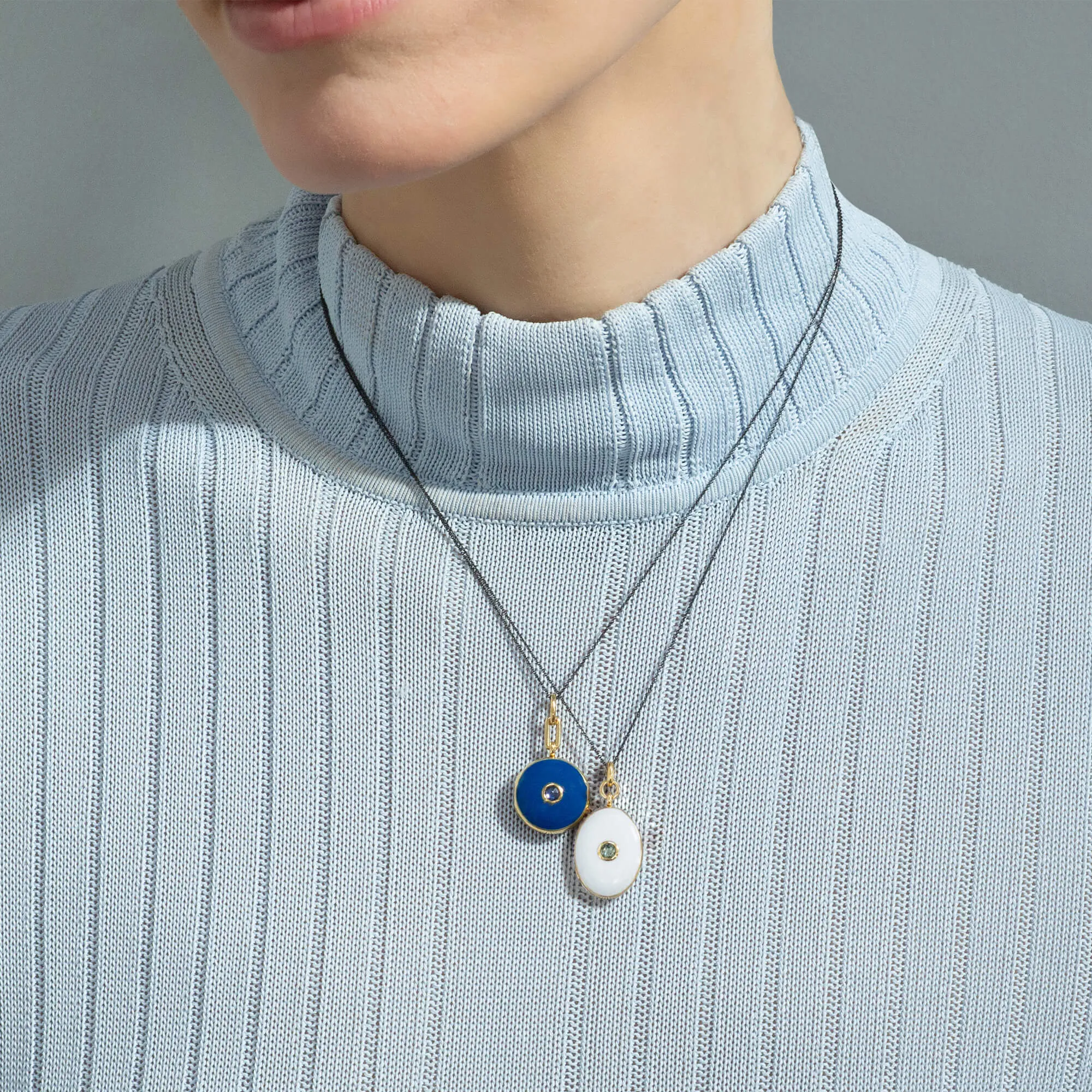 Navy Enamel Vermeil Round Locket with Blue Sapphire