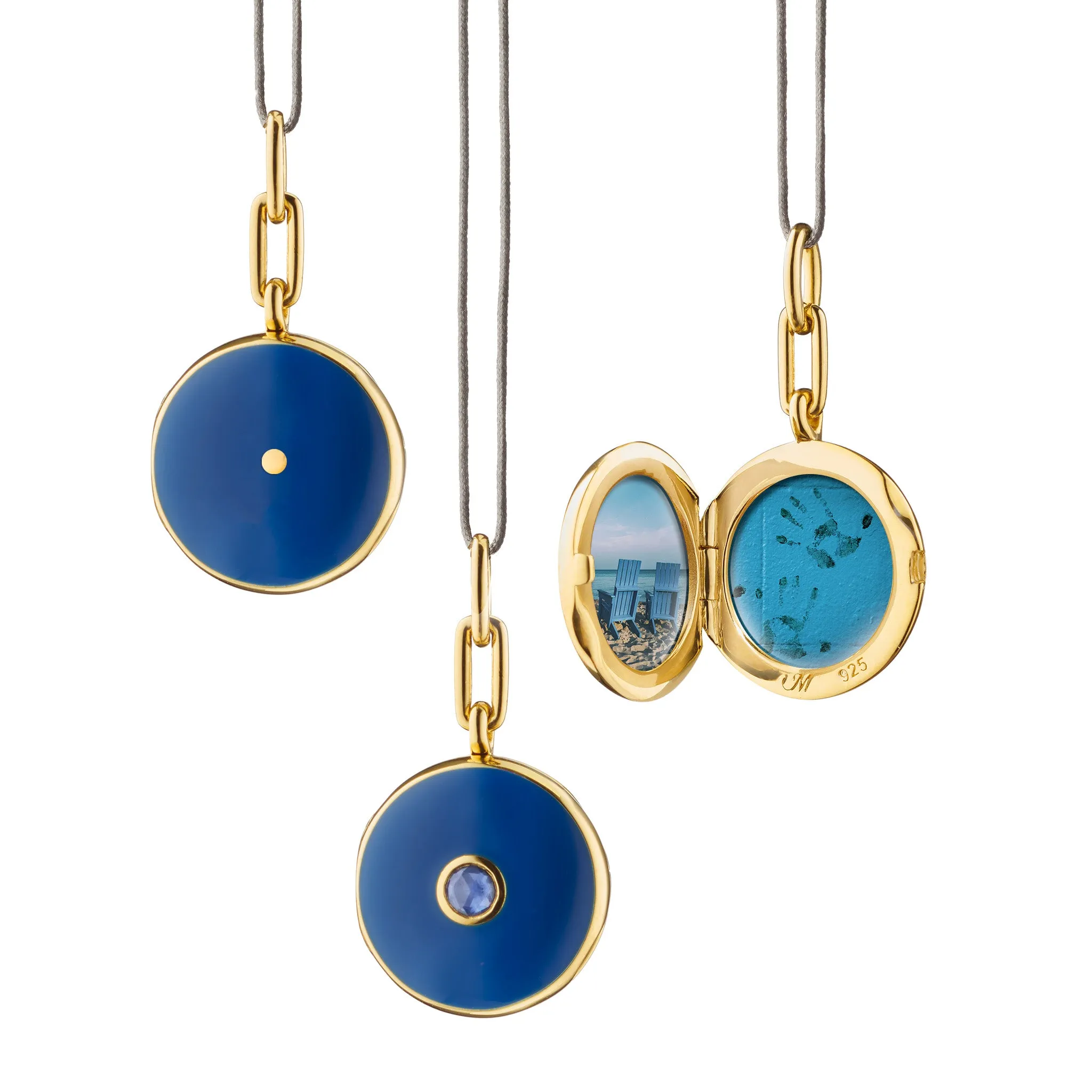 Navy Enamel Vermeil Round Locket with Blue Sapphire