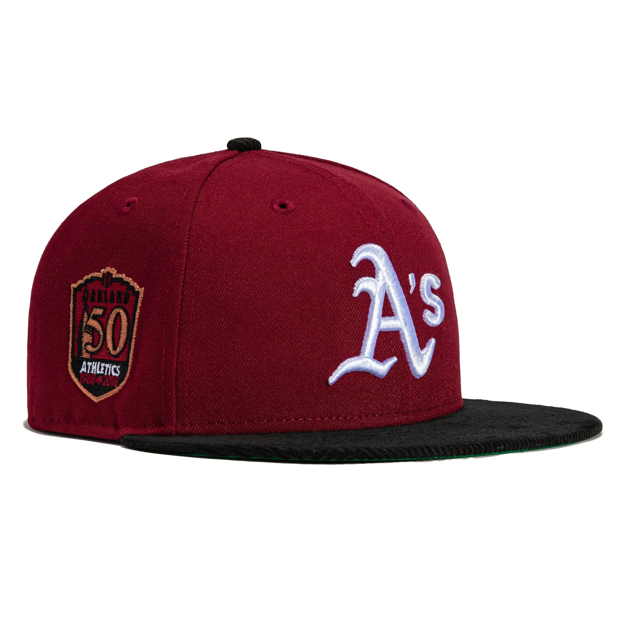 New Era 59Fifty Cord Visor Oakland Athletics 50th Anniversary Patch Hat - Cardinal, Black