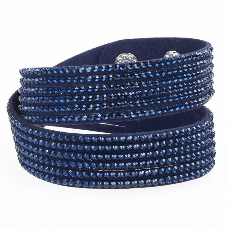 New Multilayer Leather Bracelet Women with Crystal Slake Bracelet Clasp Charm Bracelets