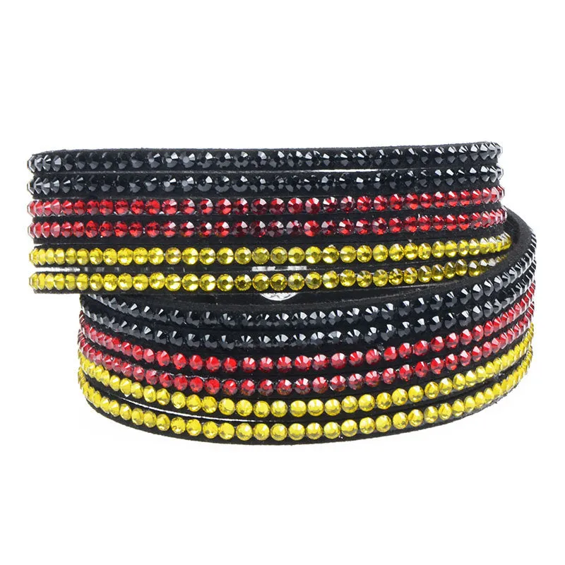 New Multilayer Leather Bracelet Women with Crystal Slake Bracelet Clasp Charm Bracelets