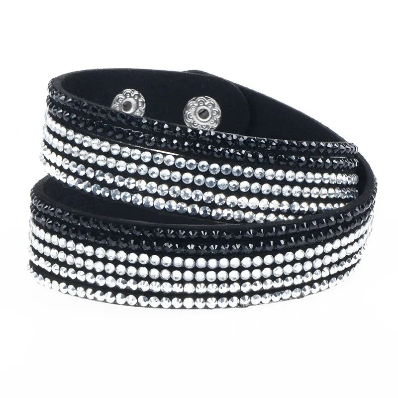 New Multilayer Leather Bracelet Women with Crystal Slake Bracelet Clasp Charm Bracelets