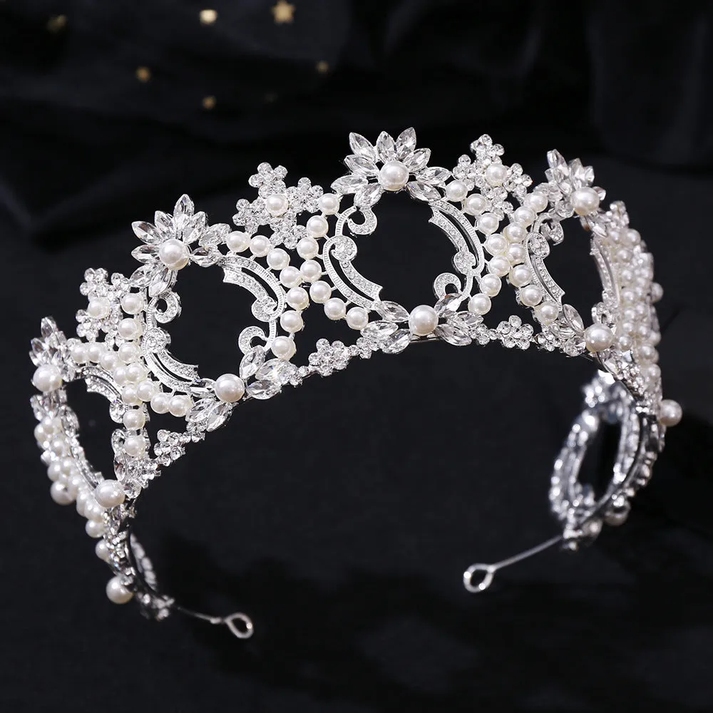 New style pearl large crown bridal wedding headdress European and American atmospheric crown full