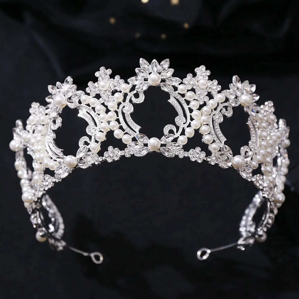 New style pearl large crown bridal wedding headdress European and American atmospheric crown full