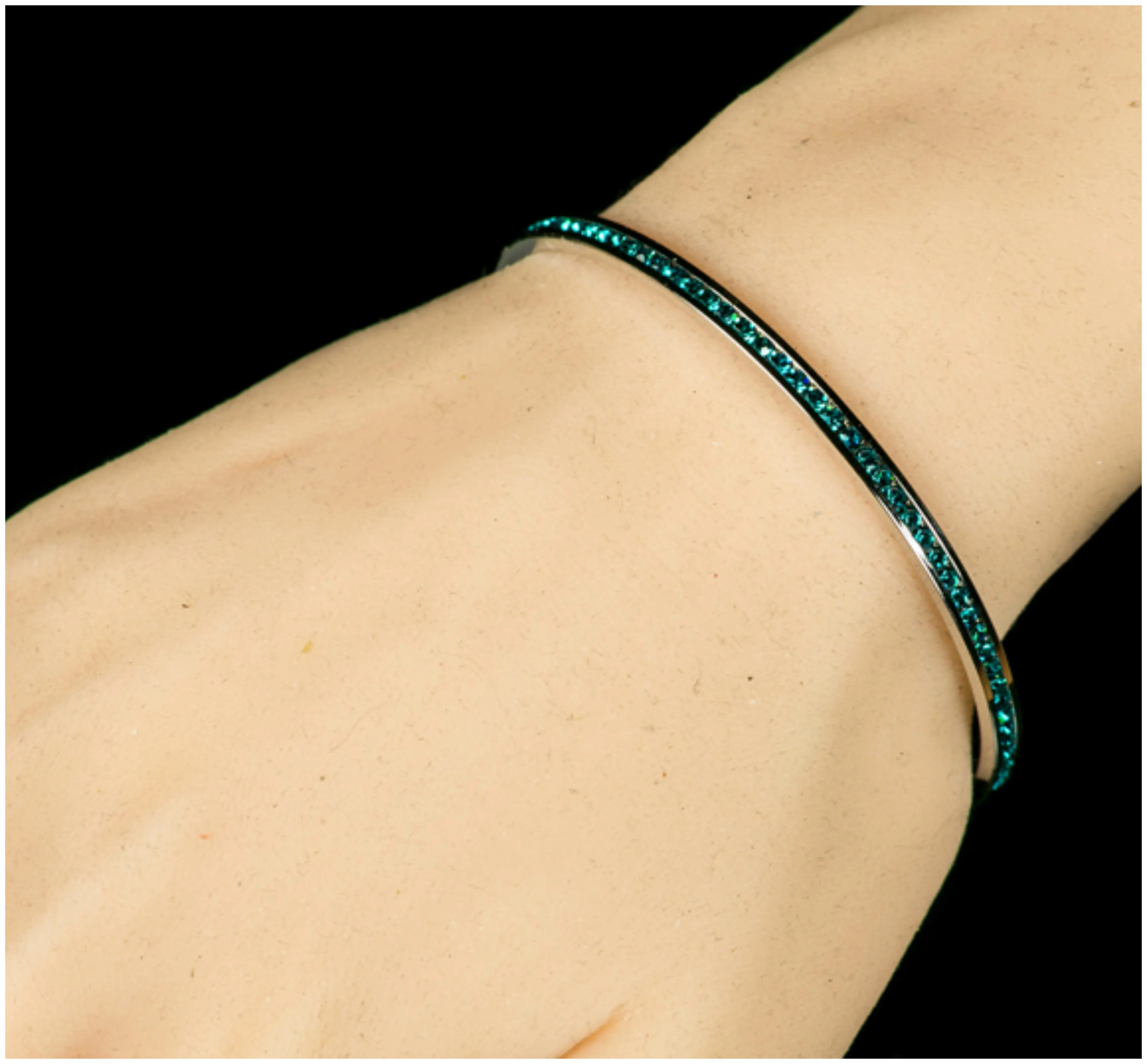 Nico Turquoise Green CZ Silver Cuff Bracelet