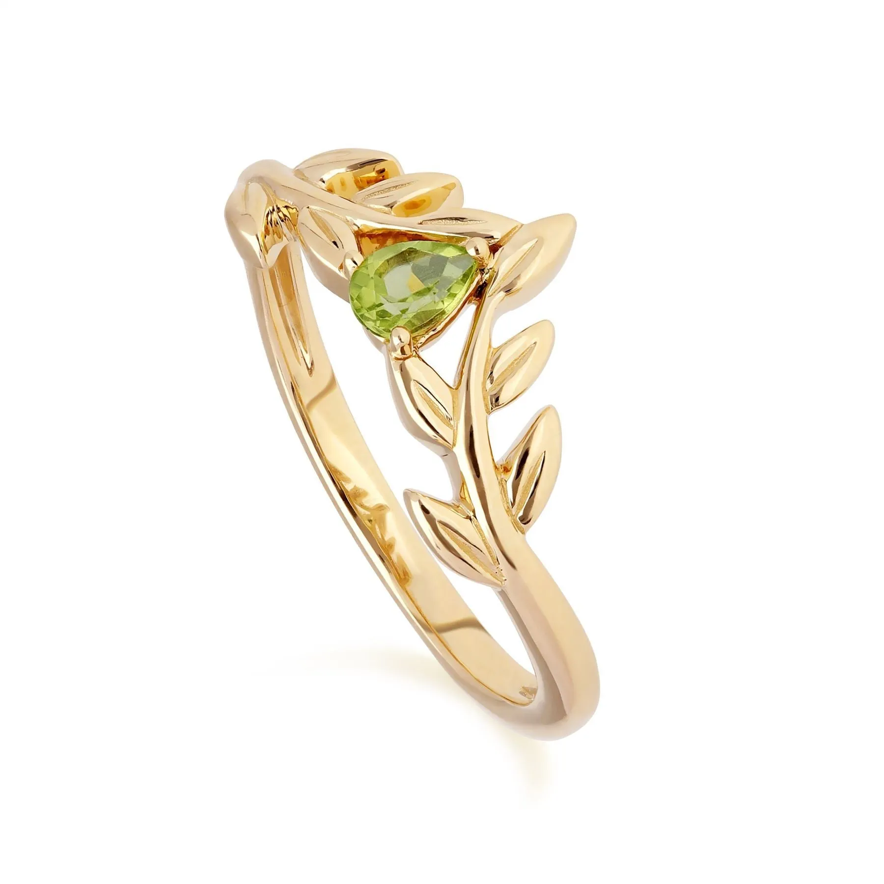 O Leaf Peridot Halskette & Ring Satz in 9ct Gelb Gold