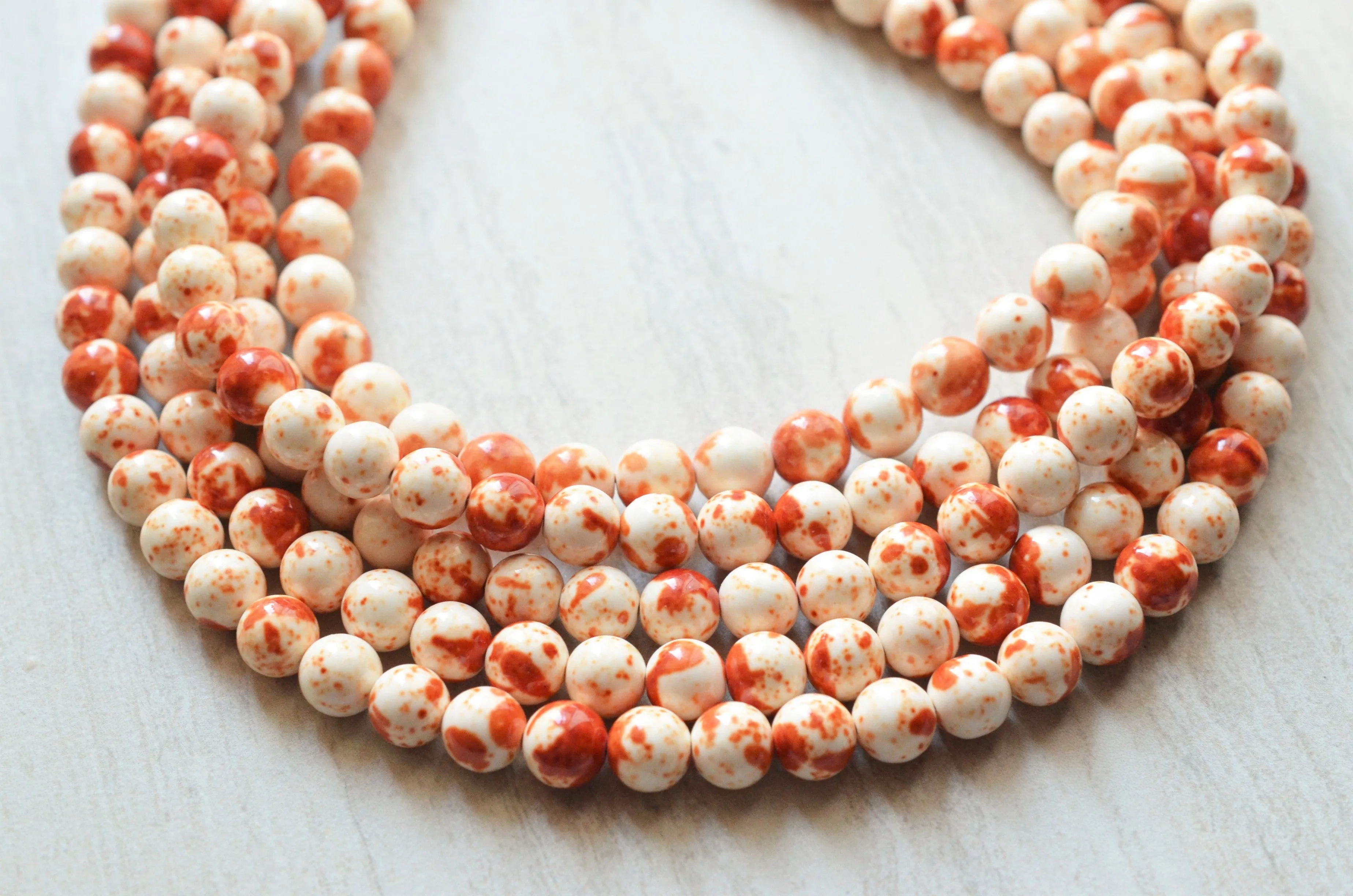 Orange White Statement Beaded Chunky Multi Strand Stone Necklace - Alana