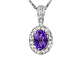 Oval Amethyst & Diamond Halo Pendant