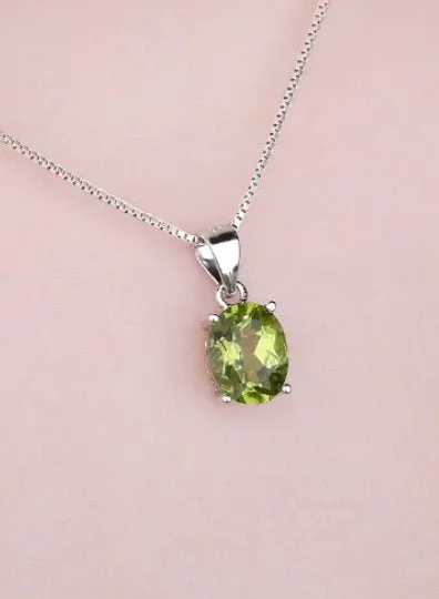 Oval Peridot Necklace, August Birthstone, 925 Sterling Silver, August Birthday, Genuine Gemstone, Peridot Pendant, Natural Peridot Stone