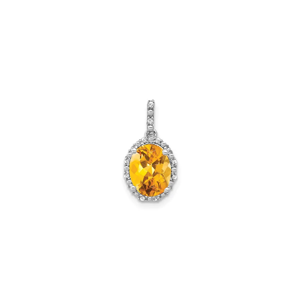 Oval Yellow Citrine Diamond Halo Pendant (14K)