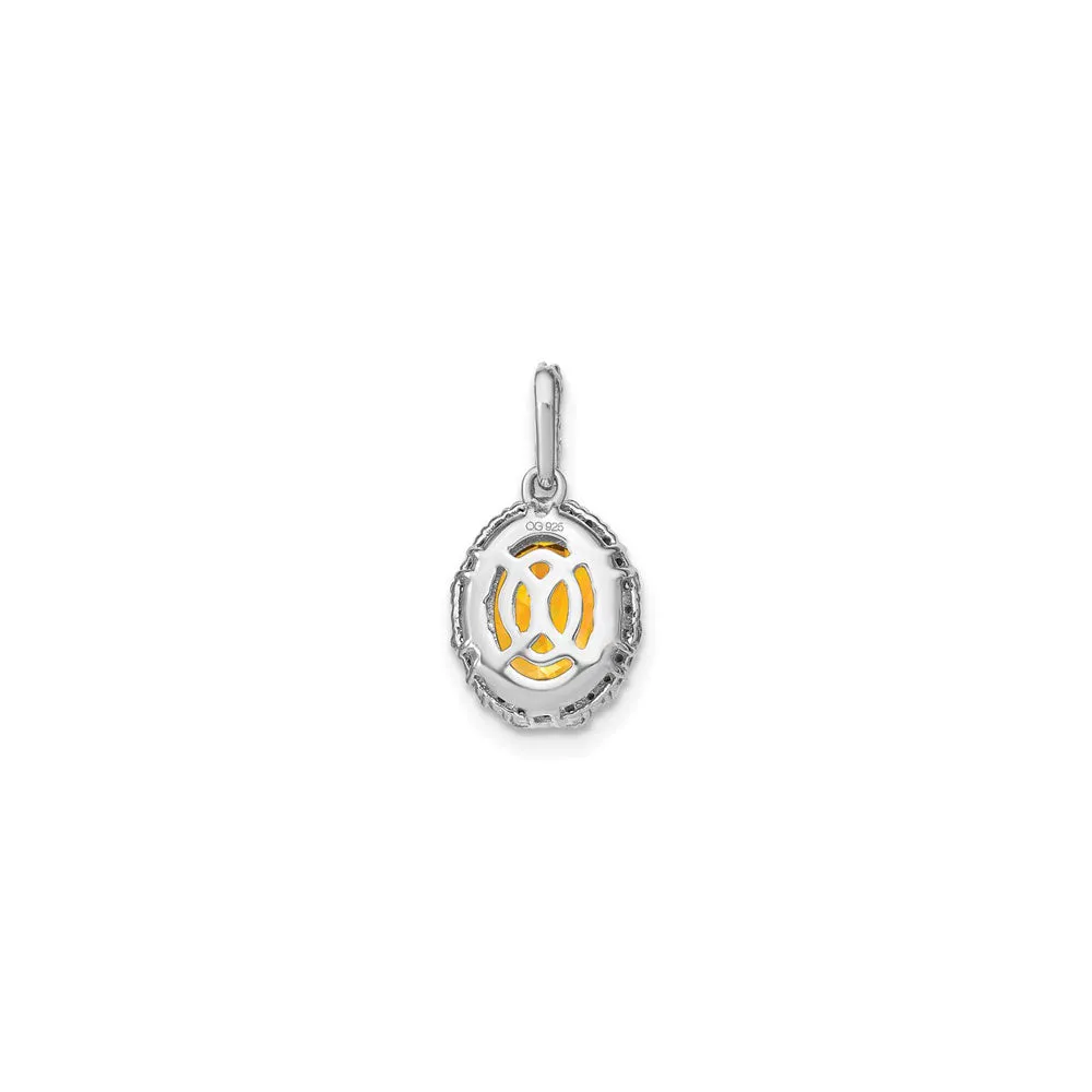 Oval Yellow Citrine Diamond Halo Pendant (14K)