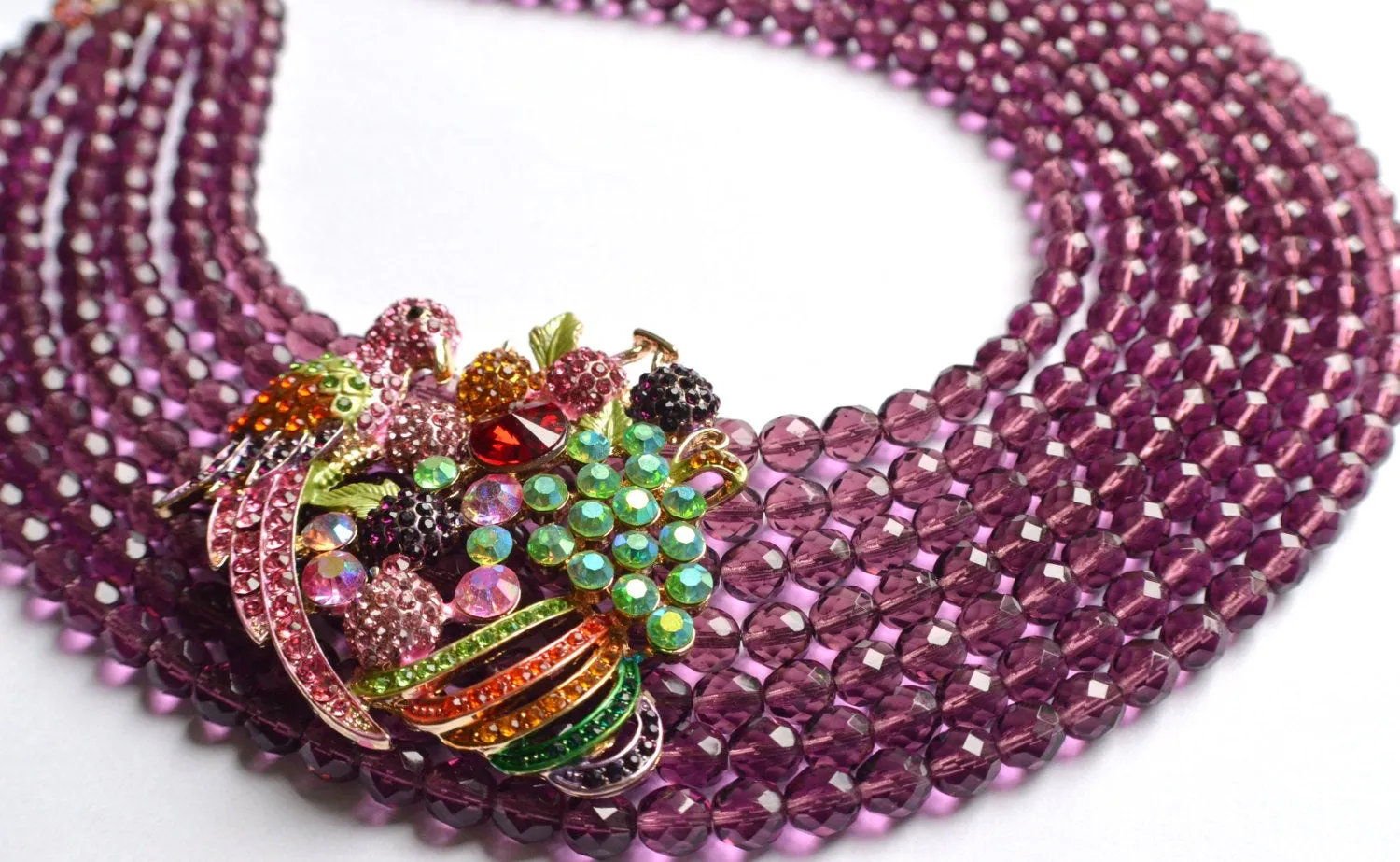 Parrot Statement Necklace. Purple Brooch Necklace, Tropical Jewelry - Bahia