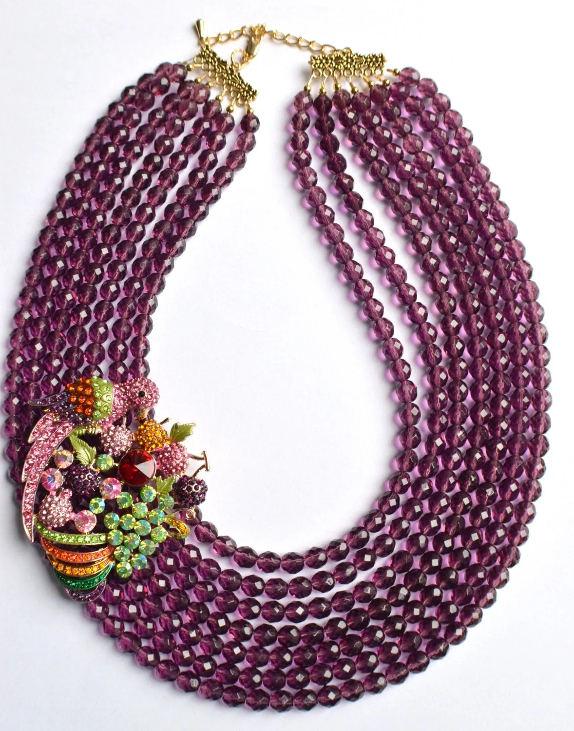 Parrot Statement Necklace. Purple Brooch Necklace, Tropical Jewelry - Bahia