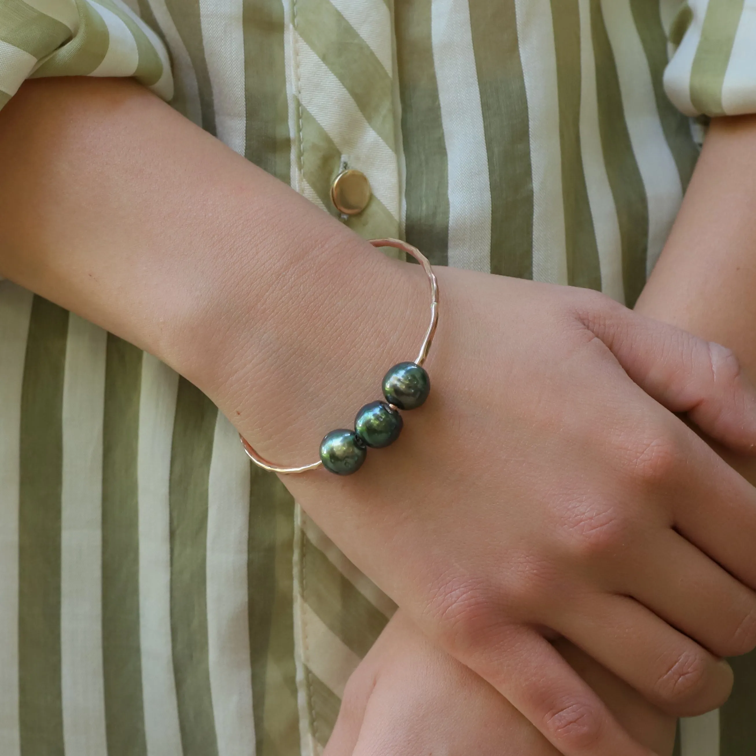 Peacock Triple Tahitian Pearl Bangle