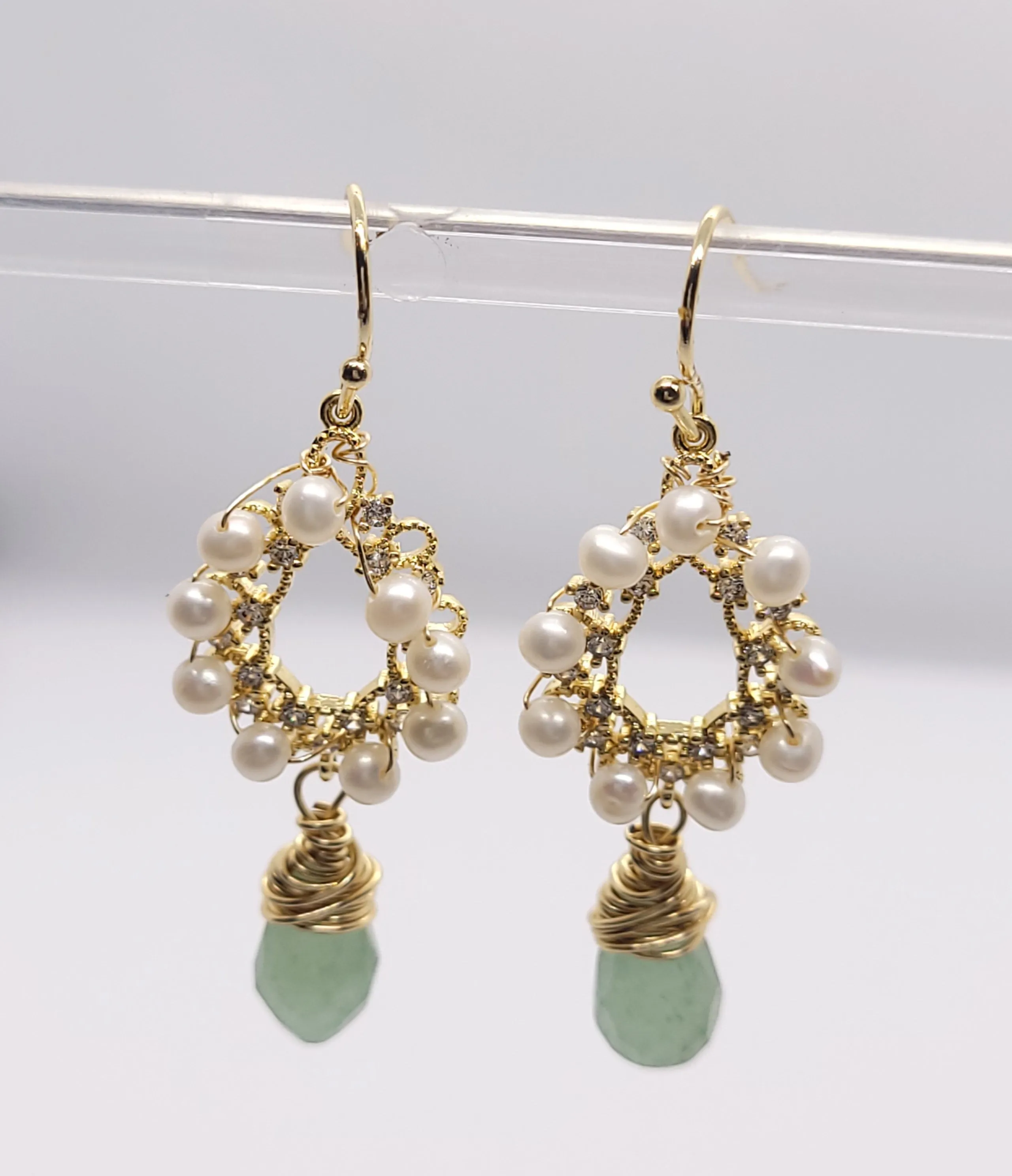 Pearls and Jade Drop earrings