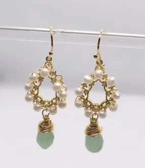 Pearls and Jade Drop earrings