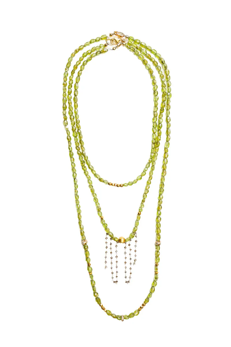 Peridot & Champagne Diamond Fringe Necklace