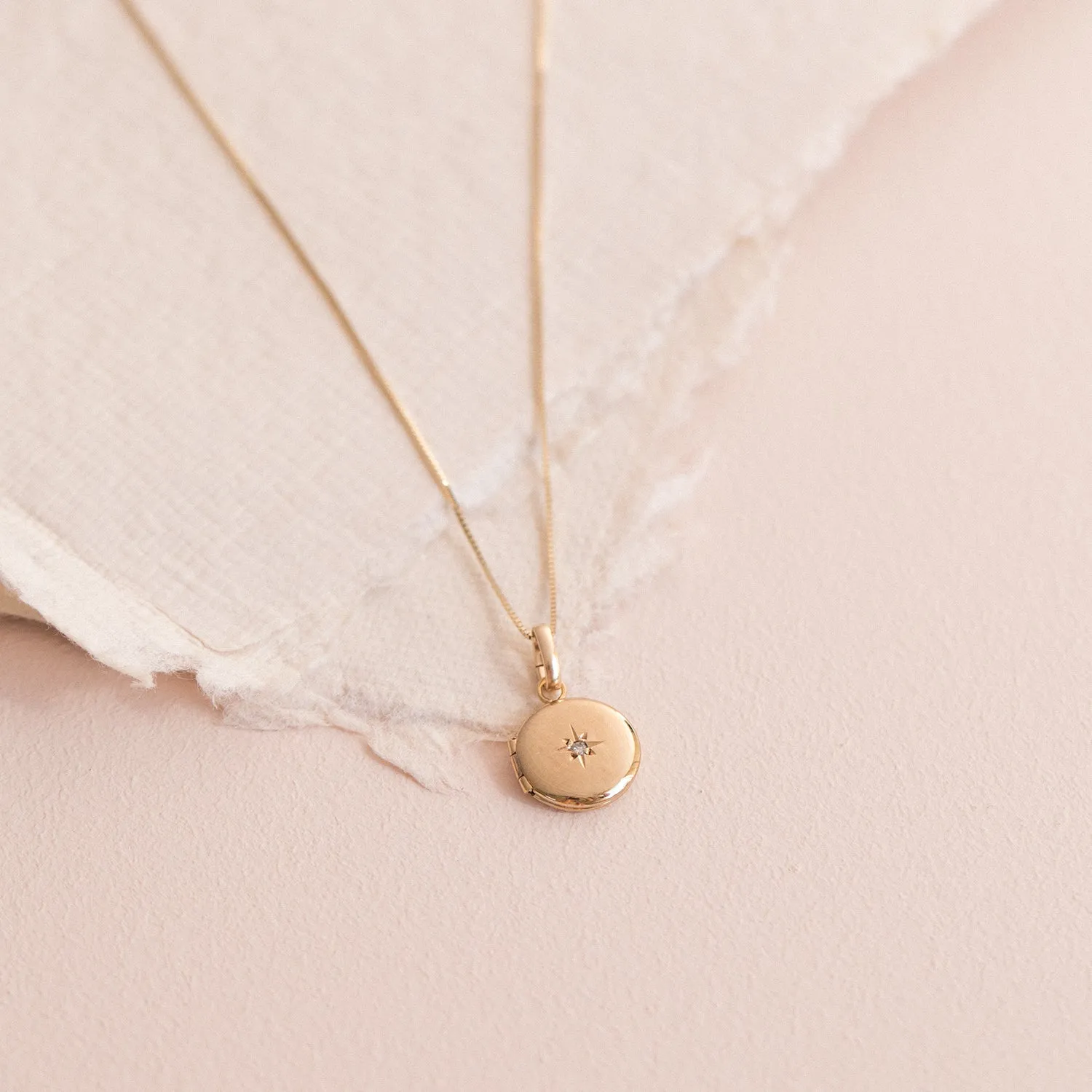 Petite Round Spark Locket | 14k Gold & Diamond