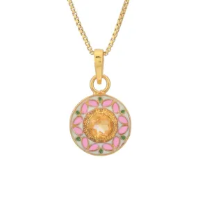 Pink Enamel & Citrine Pendant Necklace