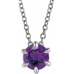 Platinum 5 mm Natural Amethyst Solitaire 16-18" Necklace