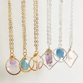 Polished Gemstone Geometric Pendant in Silver or Gold